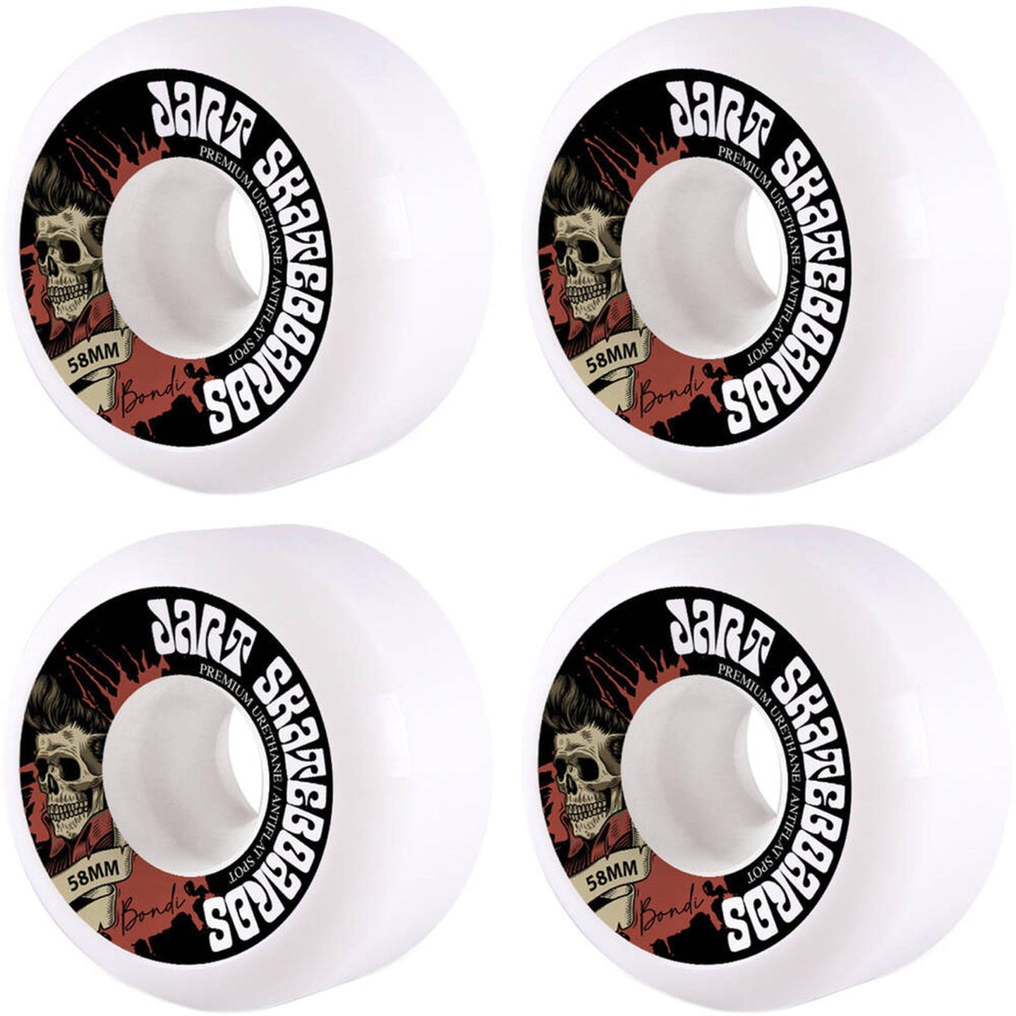 Jart Bondi 83B Skateboard Hjul 4-Pak - Hvid/Sort/Rød-ScootWorld.de